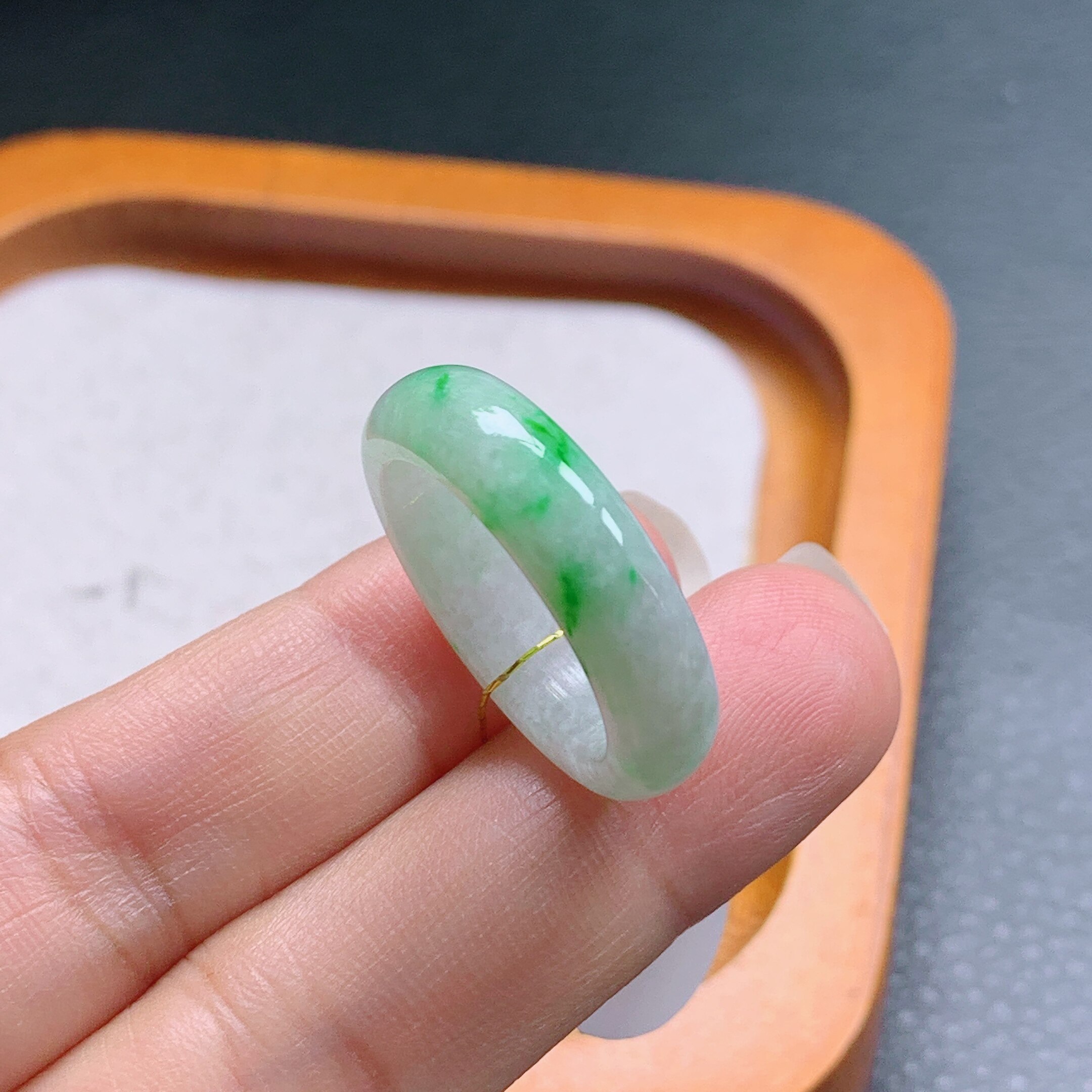 No. 17 Myanmar natural A-grade jade T1230 inner diameter 18.3-5.8-3.6mm Piaoyang green ring