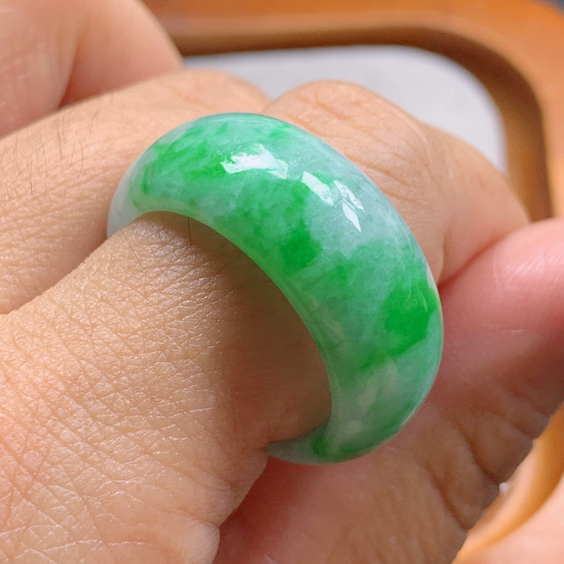 No. 23 Myanmar natural A-grade jade T1265 inner diameter 20.6-10.6-3.8mm positive green tire ring finger