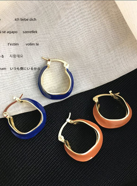 小众藏蓝色法式风耳扣秀智同款