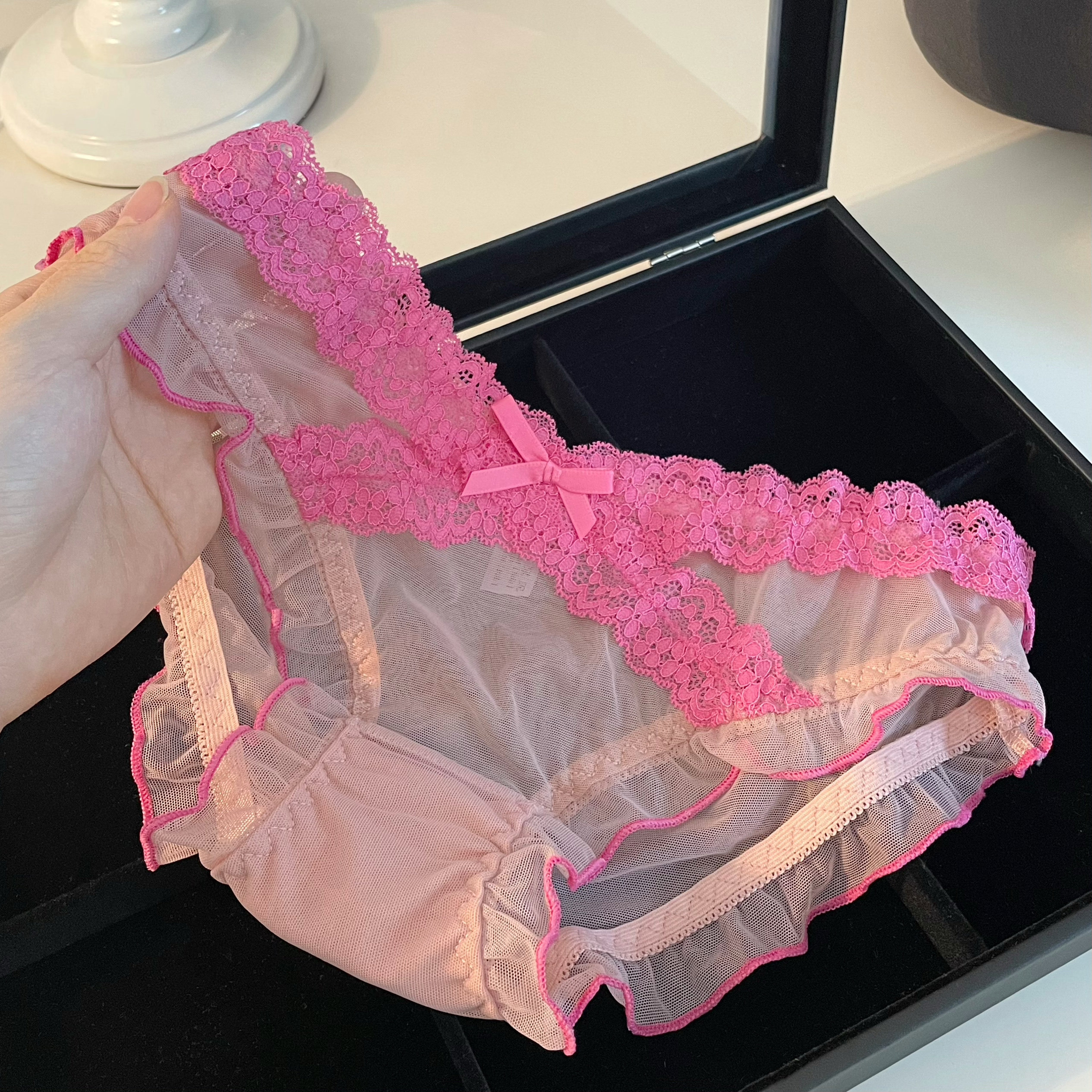 甜辣少女～拼色交叉蕾丝边网纱木耳小裙摆性感可爱内裤女士低腰,淘宝优惠券,粉丝福利购,淘宝优惠卷