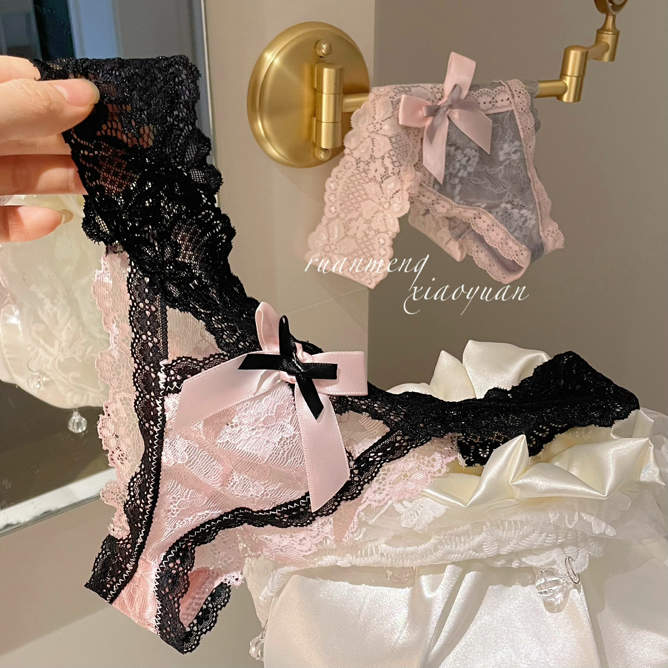 法式少女粉～性感T裤蕾丝可爱拼色蝴蝶结纯欲诱惑约会内裤女士,淘宝优惠券,粉丝福利购,淘宝优惠卷