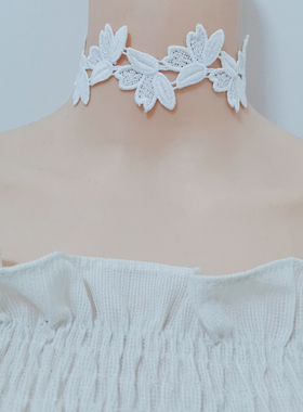 choker蕾丝系带温柔风白色锁骨链