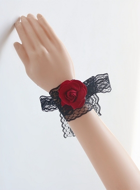 黑色蕾丝手绑蝴蝶结腕饰