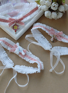 花边系带蝴蝶结吊坠choker颈饰