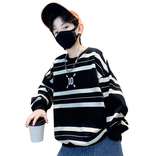 男童卫衣春秋2025新款儿童春装潮牌炸街条纹t恤中大童痞帅气时髦 - 图3