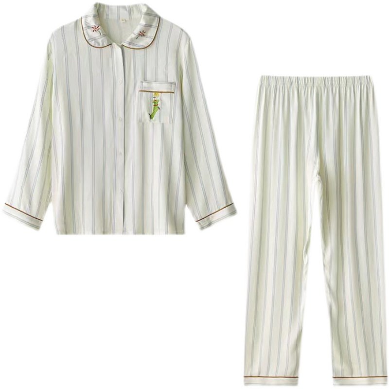 外贸原厂|小王子刺绣条纹卡通翻领简约米白色超软糯人棉贡缎睡衣,淘宝优惠券,粉丝福利购,淘宝优惠卷