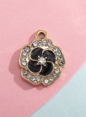 滴油玫瑰花挂件配饰镶钻小吊坠合金饰品配件diy手链服饰头饰项链