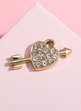 一箭穿心挂件配饰镶钻吊坠爱心合金配件diy项链手链包包服饰饰品