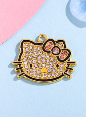 欧美卡通猫咪配饰挂件合金镶钻饰品吊坠时尚diy项链材料