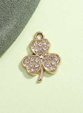 三叶草吊坠配饰挂件带钻树叶合金饰品配件diy耳坠手链服饰钥匙扣