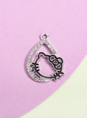 大小猫咪挂件配饰爱心猫头吊坠滴油镶钻合金配件diy手链项链服饰