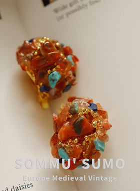 Vintage天然石长链中古彩色项链