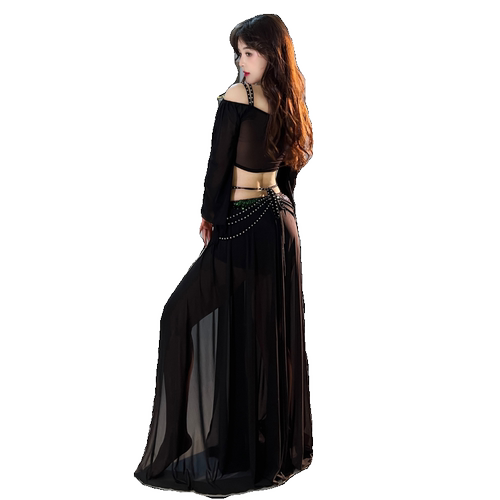 舞娘肚皮舞服装女2025新款小众设计亮片春夏季网纱练功习班服套装 - 图3
