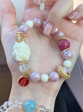 杭州灵隐文创涂山九尾跑环扎基新中式手串蛇年新款桃花手链3285