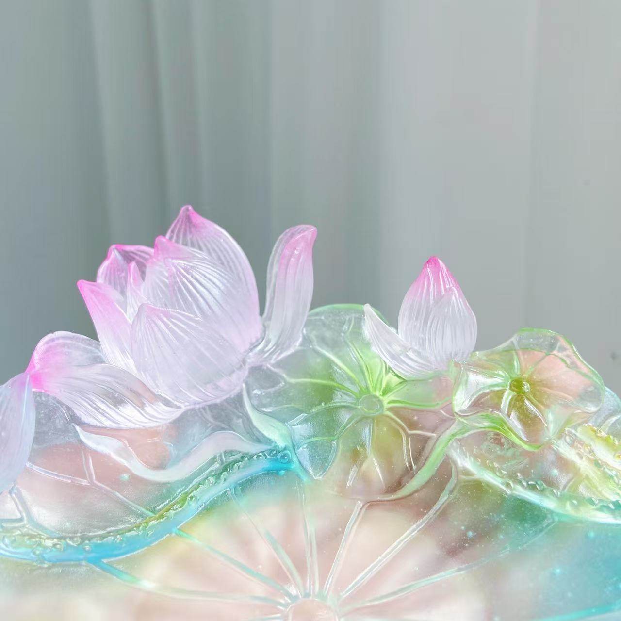 灵隐景区新款莲花琉璃杯青蓝渐变琉璃荷气生财杯垫桌面摆件7259,淘宝优惠券,粉丝福利购,淘宝优惠卷