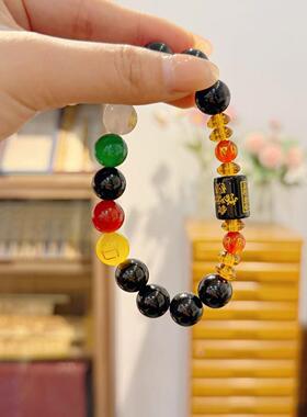 杭州香积文创天然黑曜石手链男女款招财五行手串护身佛珠情侣礼物
