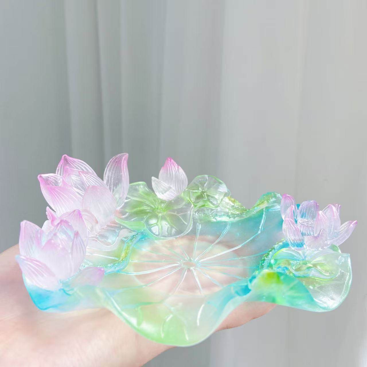 灵隐景区新款莲花琉璃杯青蓝渐变琉璃荷气生财杯垫桌面摆件7259,淘宝优惠券,粉丝福利购,淘宝优惠卷