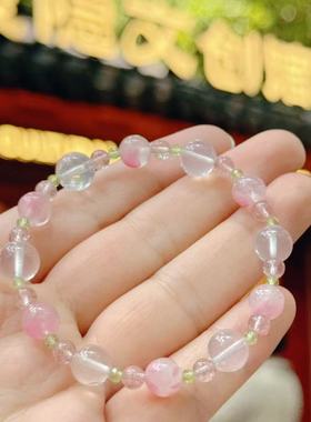 灵隐文创玻璃无镶嵌粉霭沁绿春日甜美樱花粉新中式手串 3389