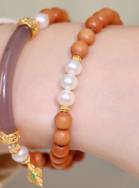 【半生烟紫】奶香檀小木 双拼双圈手串 新中式风格3095