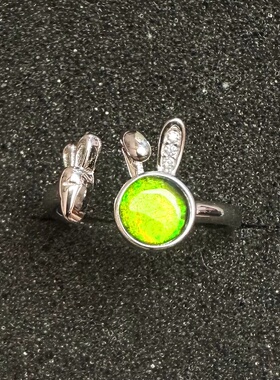 绿野仙踪｜6mm斑彩石兔子925银开口戒指