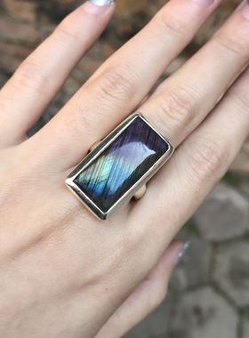 尼泊尔手工天然拉长石黄水晶戒指