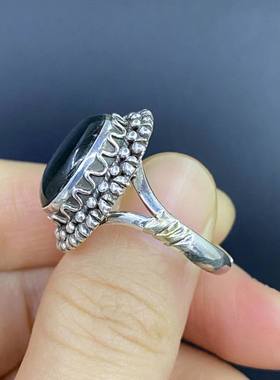 拉长石戒指 尼泊尔手工925纯银 天然石头蓝光 复古异域风饰品