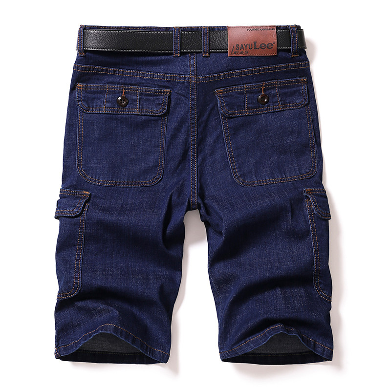 夏季薄款男士牛仔短裤多口袋翻盖五分宽松直筒中裤加大码高腰弹力,淘宝优惠券,粉丝福利购,淘宝优惠卷