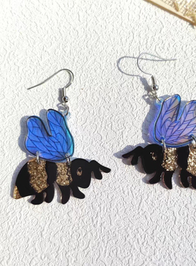 1幻彩翅膀金粉小蜜蜂可爱耳环耳饰