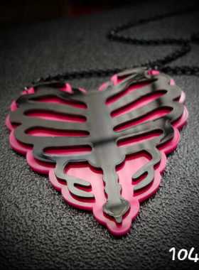 P骸骨项链暗黑病系哥特Lolita万圣节亚克力配饰骷髅骨骼肋骨桃心