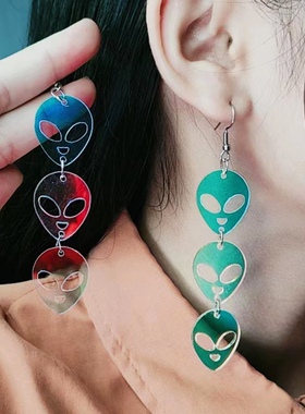 P外星人荧光镭射幻彩恐怖可爱夸张派对度假拍照时尚夸张搞怪耳环