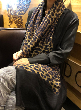 韩版东大门渐变豹纹棉麻手感围巾