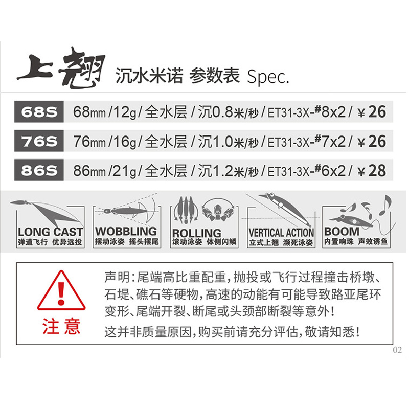 蓝旗鱼上翘沉水米诺岸钓弹道超远超投路亚饵全泳层翘嘴鱤鱼军鱼饵 - 图1