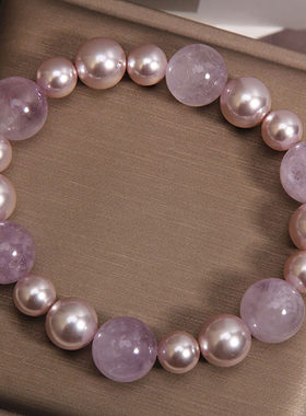 天然紫玉水晶手链女轻奢小众高级感曼塔玫瑰珍珠气质百搭精致手串