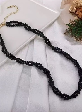 潮流in爆裂水晶珍珠项链挂绳串珠锁骨链挂件配饰黑色粉色水晶项链