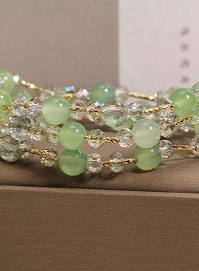 森系绿色玛瑙多层水晶手链女轻奢小众精致百搭三层缠绕高级感手串