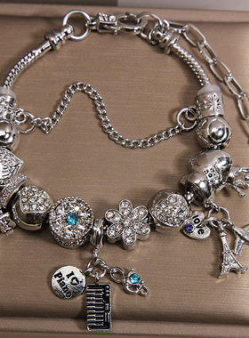 潘家风格蓝钻手链轻奢满钻串珠小众设计感快乐旅行手饰送闺蜜礼物