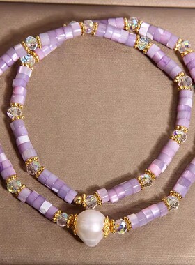 高级感天蓝色贝壳算盘珠双圈手链女款轻奢小众精致叠戴手串手饰品