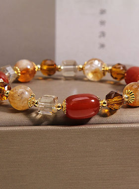 天然黄塔晶红玛瑙手链女轻奢小众精致招财转运水晶手串高级感手饰