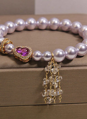 法式复古紫色珍珠手链女轻奢小众高级感招财转运葫芦碎冰流苏手串