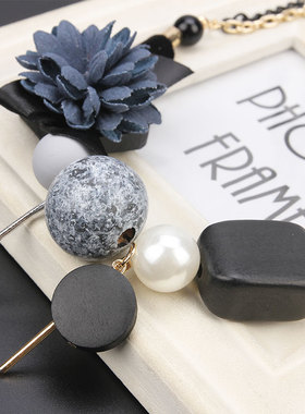 韩国时尚蓝色山茶花珍珠短款项链