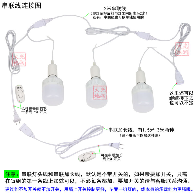 串联线灯头带线灯座开关插头线快接串连延长吊线LED灯泡电线电灯 - 图0