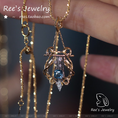 Ree原创 埃拉托之吻 圣玛利亚海蓝宝18K白金钻石吊坠项链多功能扣 - 图0