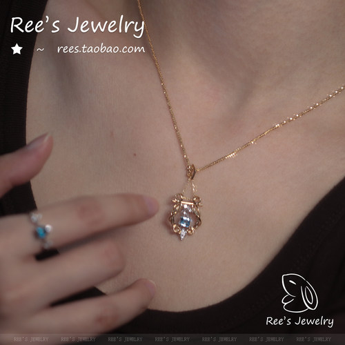 Ree原创 埃拉托之吻 圣玛利亚海蓝宝18K白金钻石吊坠项链多功能扣 - 图1