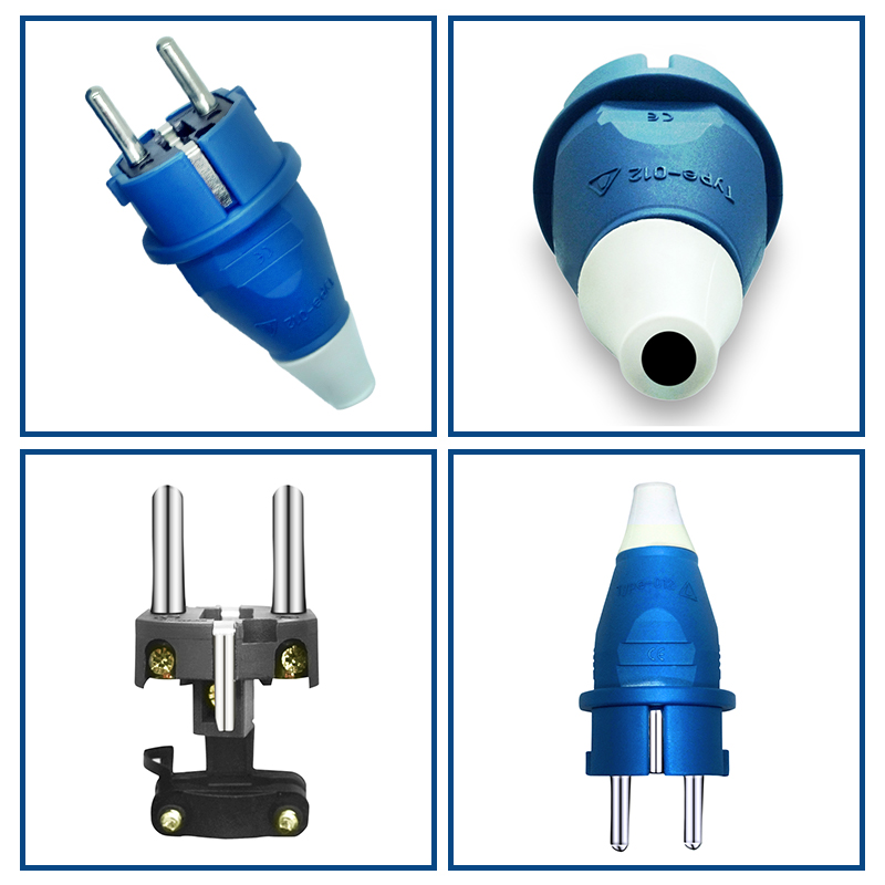 欧标电源插头16A防水欧式插头公母延长对接可拆卸接线连接器德式