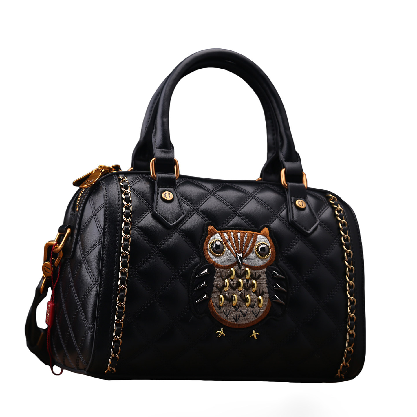 正品女包2026新款时尚菱格猫头鹰波士顿包复古菱格真皮手提枕头包,淘宝优惠券,粉丝福利购,淘宝优惠卷