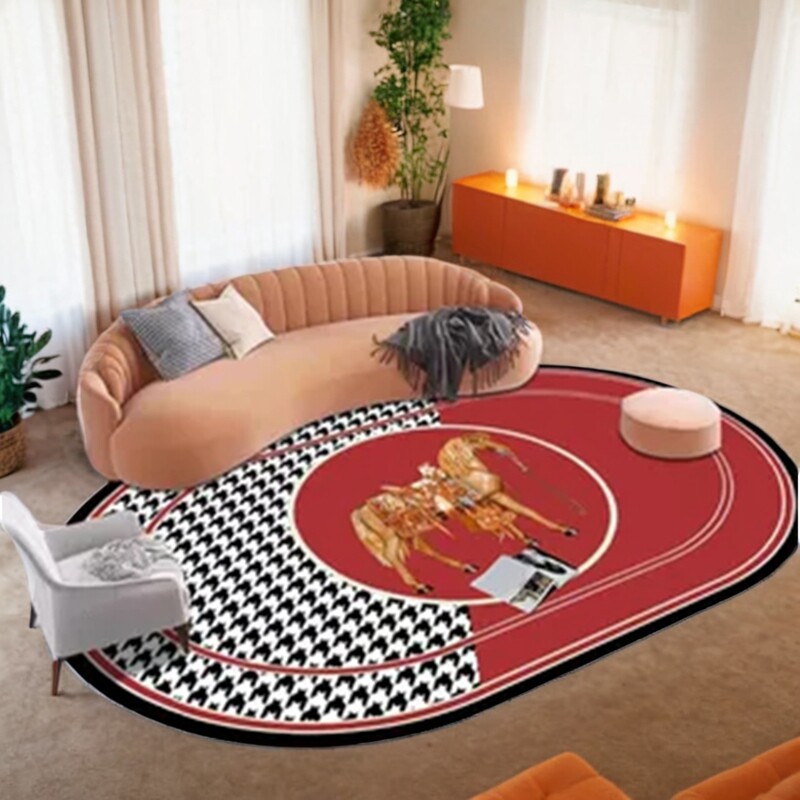 新款爱马橙色客厅地毯卧室床边毯椭圆形潮牌网红高级餐桌可擦地垫