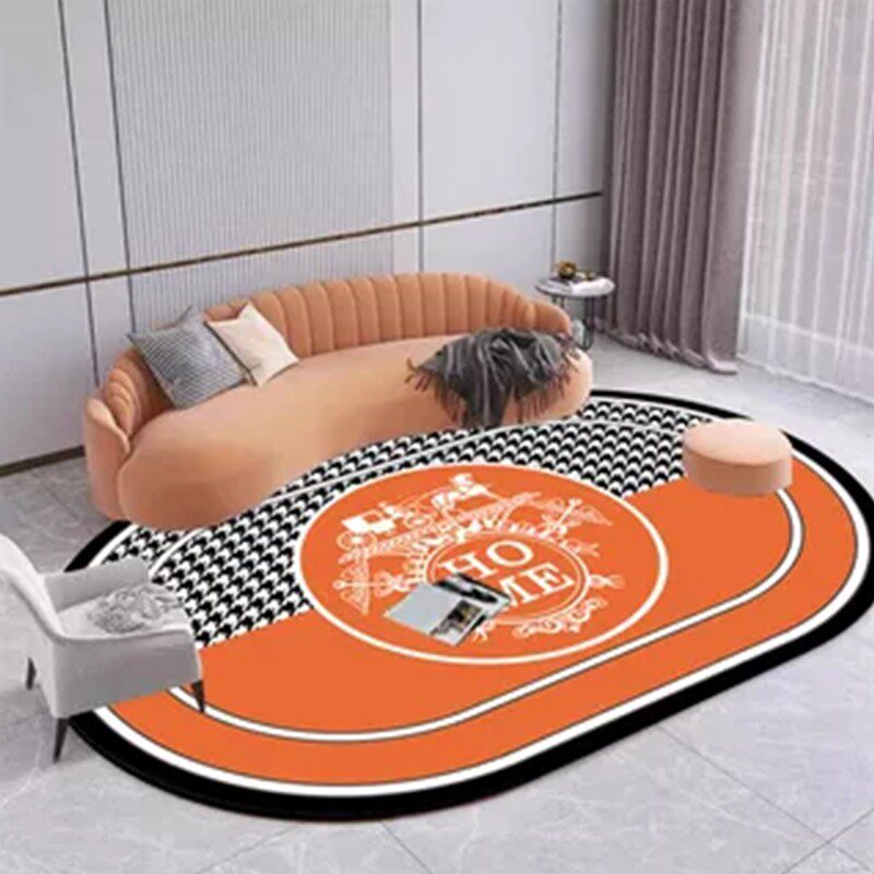 新款爱马橙色客厅地毯卧室床边毯椭圆形潮牌网红高级餐桌可擦地垫