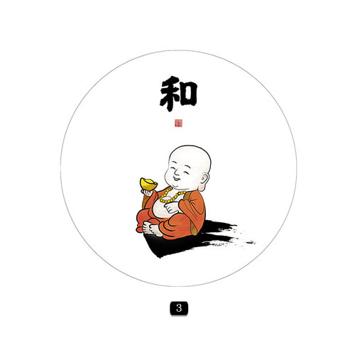 新中式圆形禅意小和尚装饰画心入户玄关书房茶室餐厅民宿挂画贴画 - 图0