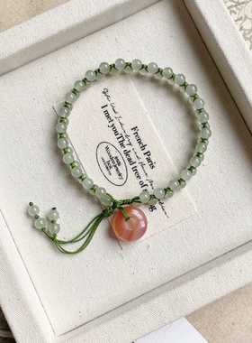 天然和田玉晴水圆珠米珠手链女款文艺轻奢复古小清新配饰