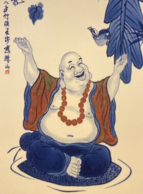 王步作品精品红木镶瓷板画青花人物大福气挂屏景德镇名家手绘瓷画